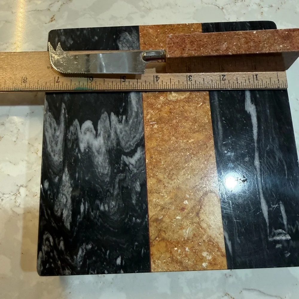 1970s Georges Briard Marble Cheese Board and Knife vintage
